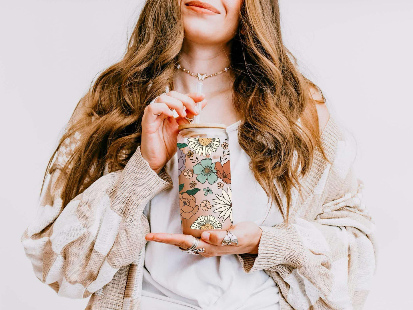 16 OZ Glass Cups - Floral