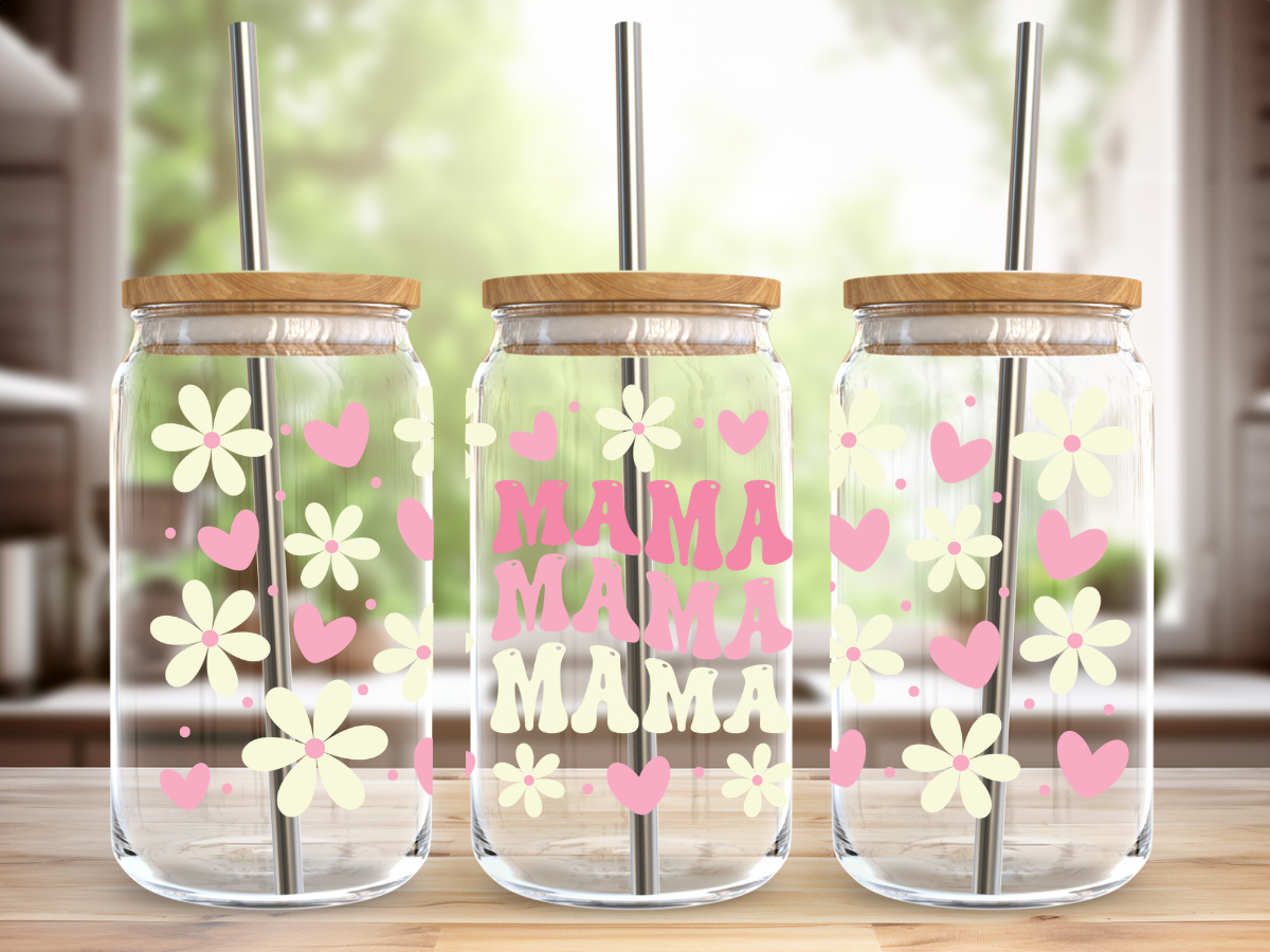 16 OZ Glass Cups - Floral Mama