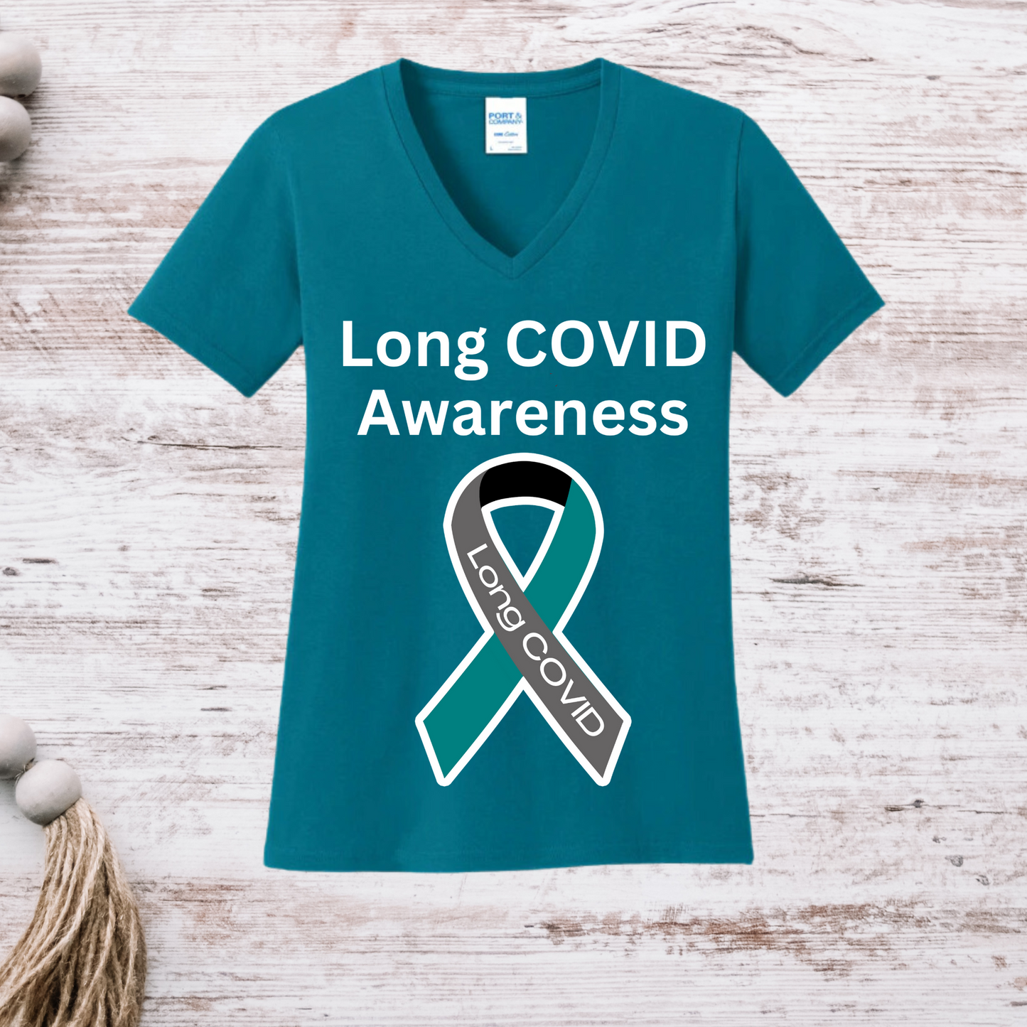 Long COVID Awareness Women's V-Neck - Teal- NO DATE