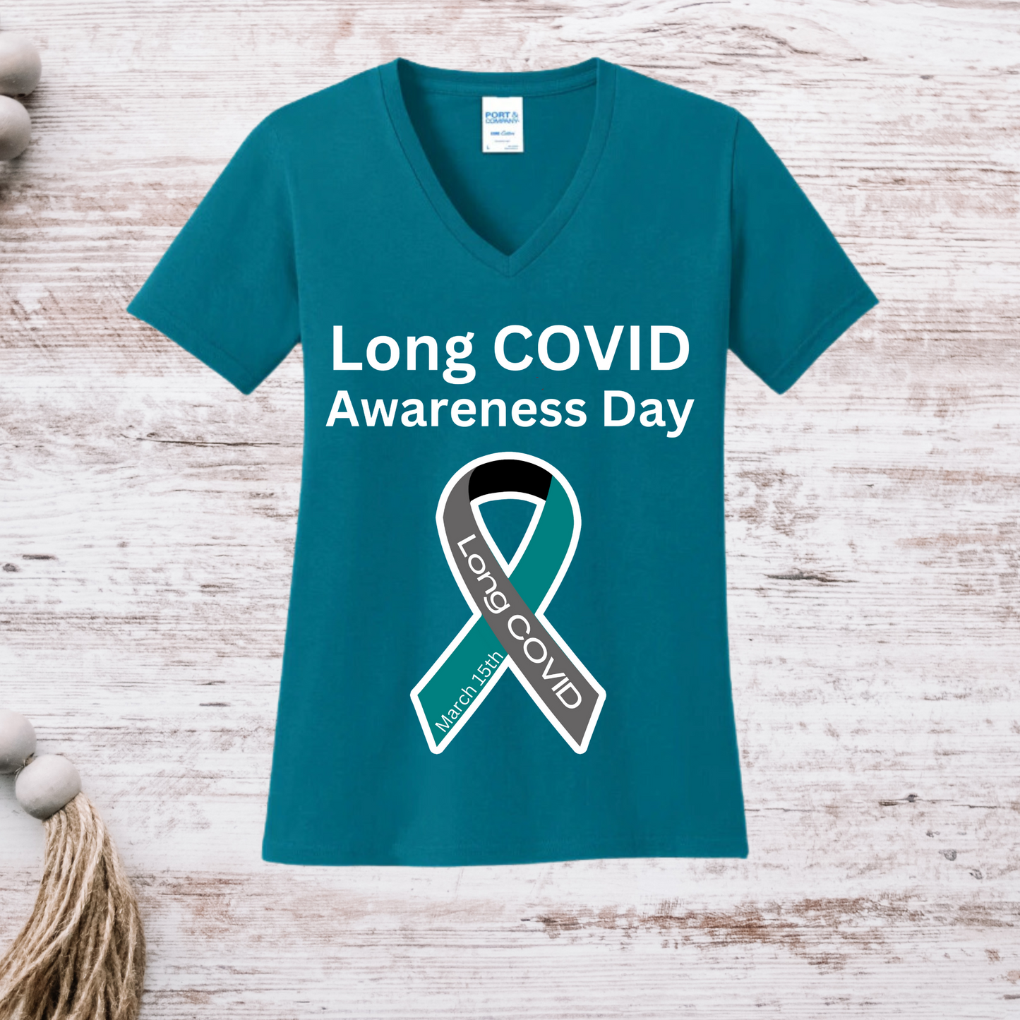 Long COVID Awareness Women's V-Neck - Teal-WITH Date