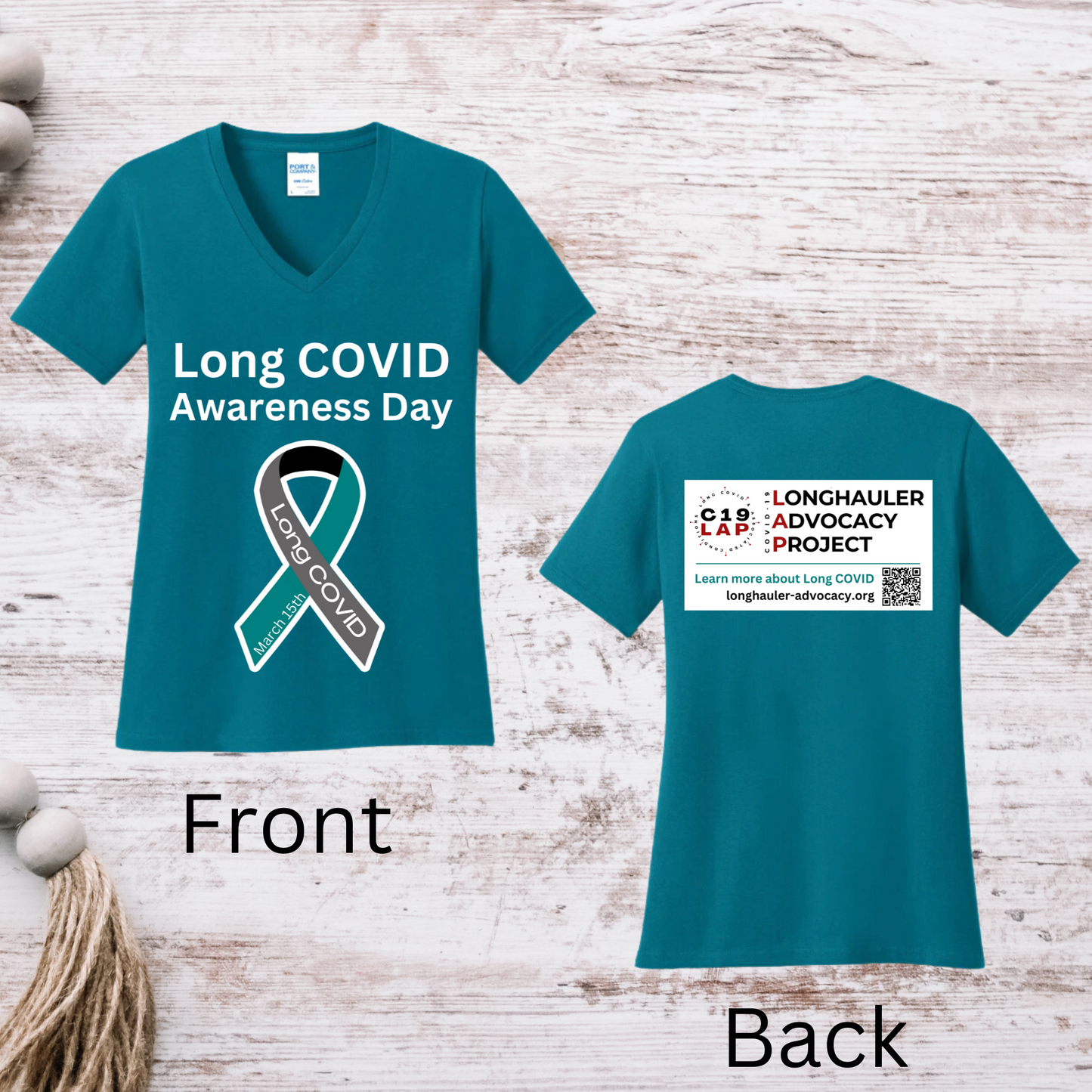 Long COVID Awareness Women's V-Neck - Teal-WITH Date